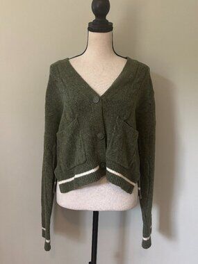 Abercrombie & Fitch Olive Cable Knit Cardigan Small Like New